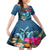 Hawaii Family Matching Off Shoulder Maxi Dress and Hawaiian Shirt Whale Mix Hibiscus and Kanaka Maoli Blue Version LT03 Daughter's Dress Blue - Polynesian Pride