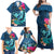 Hawaii Family Matching Off Shoulder Maxi Dress and Hawaiian Shirt Whale Mix Hibiscus and Kanaka Maoli Blue Version LT03 - Polynesian Pride