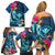 Hawaii Family Matching Off Shoulder Short Dress and Hawaiian Shirt Whale Mix Hibiscus and Kanaka Maoli Blue Version LT03 - Polynesian Pride