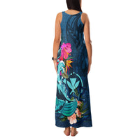Hawaii Family Matching Tank Maxi Dress and Hawaiian Shirt Whale Mix Hibiscus and Kanaka Maoli Blue Version LT03 - Polynesian Pride