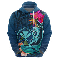 Hawaii Hoodie Whale Mix Hibiscus and Kanaka Maoli Blue Version LT03 - Polynesian Pride