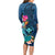 Hawaii Long Sleeve Bodycon Dress Whale Mix Hibiscus and Kanaka Maoli Blue Version LT03 - Polynesian Pride