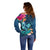 Hawaii Off Shoulder Sweater Whale Mix Hibiscus and Kanaka Maoli Blue Version LT03 - Polynesian Pride