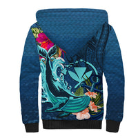 Hawaii Sherpa Hoodie Whale Mix Hibiscus and Kanaka Maoli Blue Version LT03 - Polynesian Pride