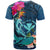 Hawaii T Shirt Whale Mix Hibiscus and Kanaka Maoli Blue Version LT03 - Polynesian Pride