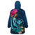 Hawaii Wearable Blanket Hoodie Whale Mix Hibiscus and Kanaka Maoli Blue Version LT03 - Polynesian Pride