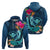 Hawaii Zip Hoodie Whale Mix Hibiscus and Kanaka Maoli Blue Version LT03 - Polynesian Pride