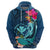 Hawaii Zip Hoodie Whale Mix Hibiscus and Kanaka Maoli Blue Version LT03 - Polynesian Pride