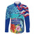 Hawaii Race For Whales Family Matching Long Sleeve Bodycon Dress and Hawaiian Shirt Flag and Polynesian Hibiscus LT03 Dad's Shirt - Long Sleeve Blue - Polynesian Pride