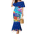 Hawaii Race For Whales Family Matching Mermaid Dress and Hawaiian Shirt Flag and Polynesian Hibiscus LT03 Mom's Dress Blue - Polynesian Pride