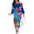 Hawaii Race For Whales Family Matching Off Shoulder Long Sleeve Dress and Hawaiian Shirt Flag and Polynesian Hibiscus LT03 Mom's Dress Blue - Polynesian Pride