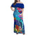 Hawaii Race For Whales Family Matching Off Shoulder Maxi Dress and Hawaiian Shirt Flag and Polynesian Hibiscus LT03 Mom's Dress Blue - Polynesian Pride