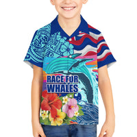 Hawaii Race For Whales Family Matching Puletasi and Hawaiian Shirt Flag and Polynesian Hibiscus LT03 Son's Shirt Blue - Polynesian Pride