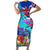 Hawaii Race For Whales Family Matching Short Sleeve Bodycon Dress and Hawaiian Shirt Flag and Polynesian Hibiscus LT03 Mom's Dress Blue - Polynesian Pride