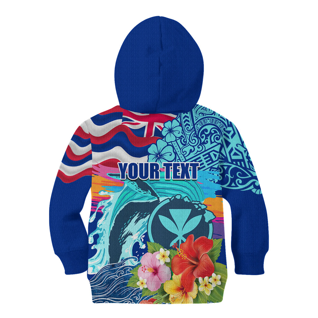 Hawaii Race For Whales Kid Hoodie Flag and Polynesian Hibiscus LT03 - Polynesian Pride