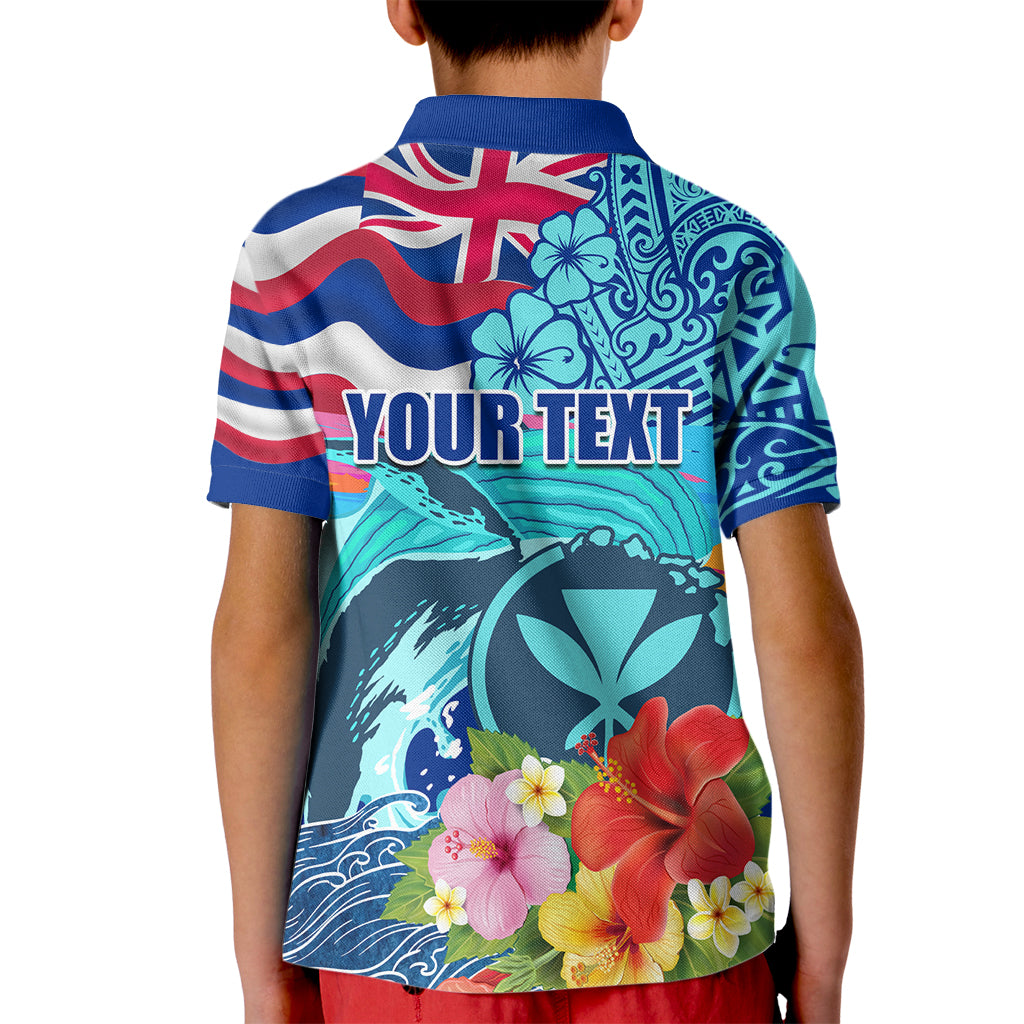Hawaii Race For Whales Kid Polo Shirt Flag and Polynesian Hibiscus LT03 - Polynesian Pride
