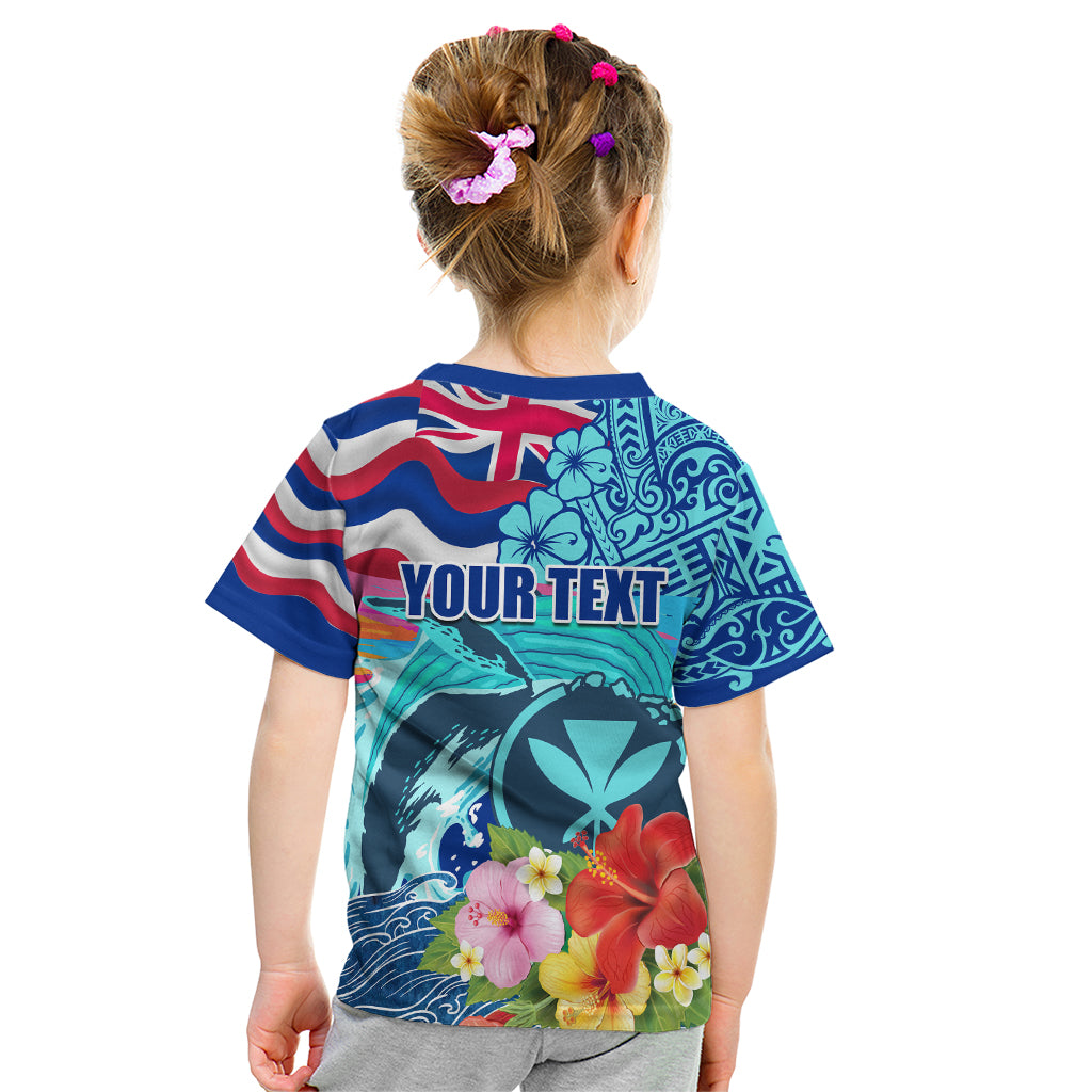 Hawaii Race For Whales Kid T Shirt Flag and Polynesian Hibiscus LT03 - Polynesian Pride