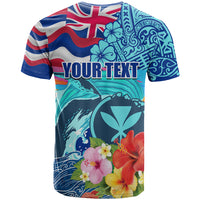 Hawaii Race For Whales T Shirt Flag and Polynesian Hibiscus LT03 - Polynesian Pride