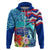 Hawaii Race For Whales Zip Hoodie Flag and Polynesian Hibiscus LT03 Zip Hoodie Blue - Polynesian Pride