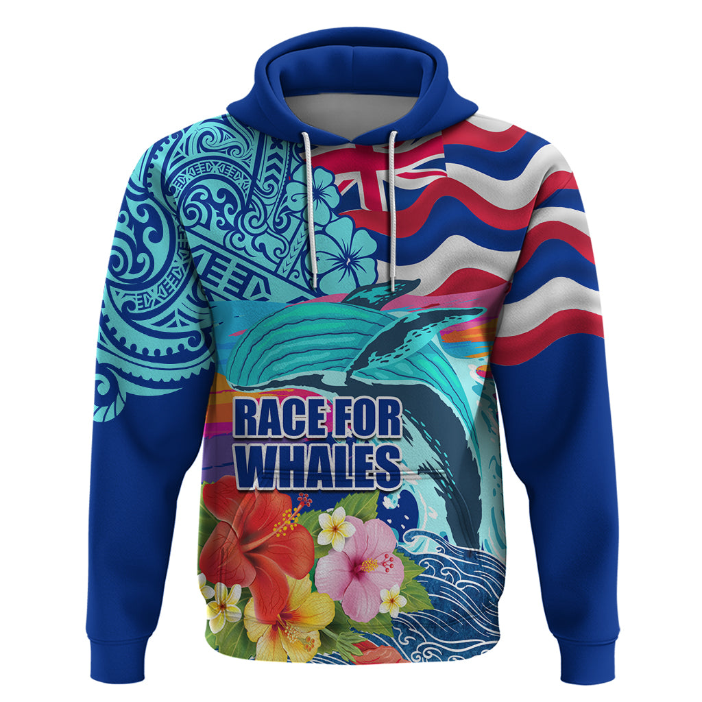Hawaii Race For Whales Zip Hoodie Flag and Polynesian Hibiscus LT03 Pullover Hoodie Blue - Polynesian Pride