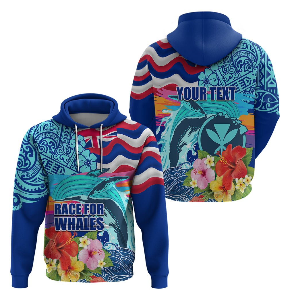 Hawaii Race For Whales Zip Hoodie Flag and Polynesian Hibiscus LT03 - Polynesian Pride
