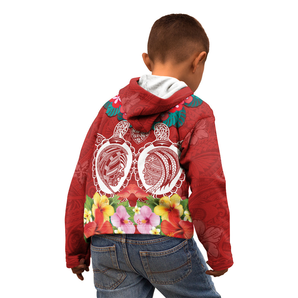 Polynesian Valentine Day Kid Hoodie Love Couple Turtle Maori Hibiscus Red Style LT03 - Polynesian Pride