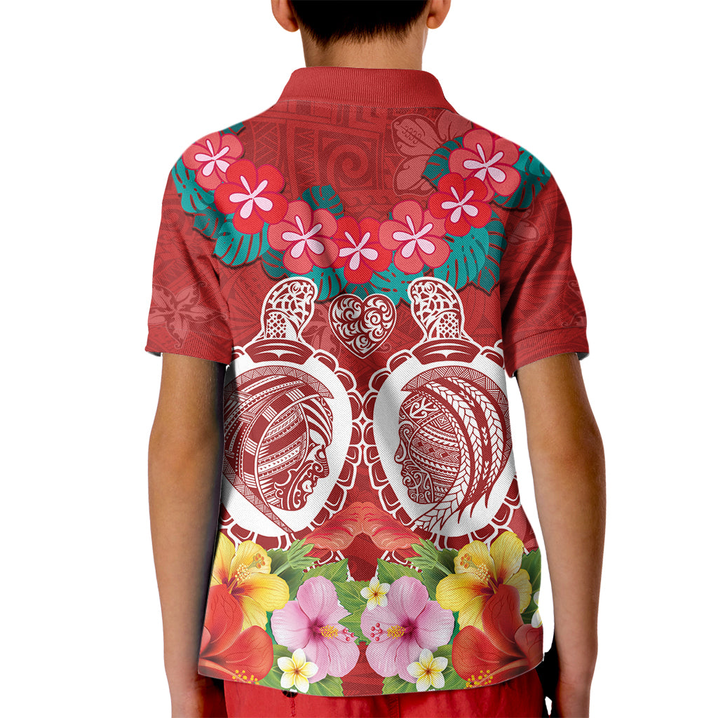 Polynesian Valentine Day Kid Polo Shirt Love Couple Turtle Maori Hibiscus Red Style LT03 - Polynesian Pride
