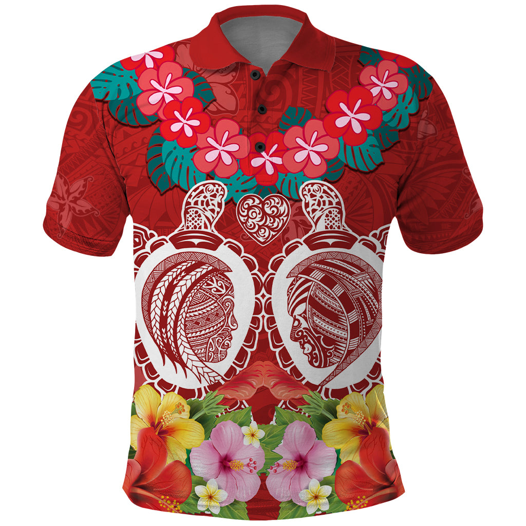 Polynesian Valentine Day Polo Shirt Love Couple Turtle Maori Hibiscus Red Style LT03 Red - Polynesian Pride