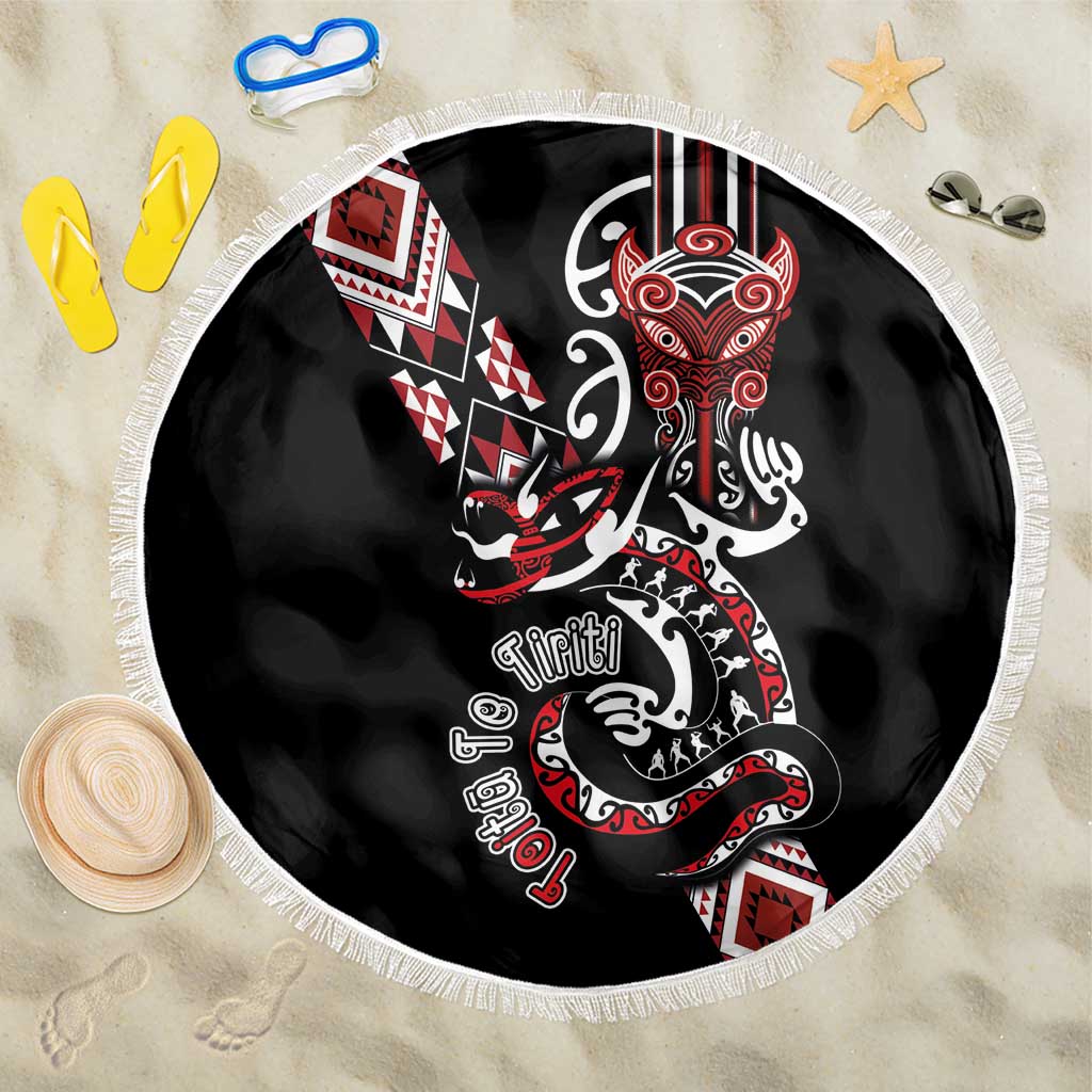 Aotearoa Toitu Te Tiriti-Honour the Treaty Beach Blanket Maori Taniwha Haka with Taniko and Tukutuku