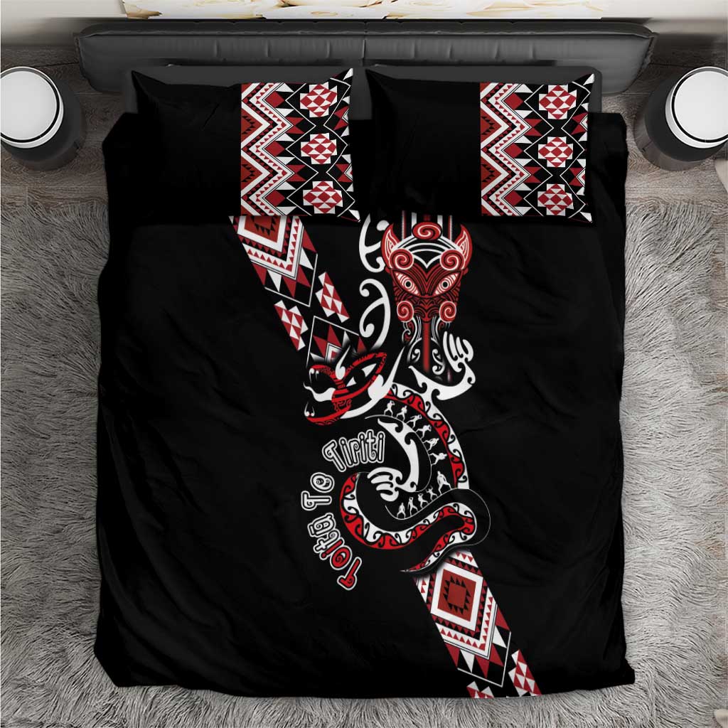 Aotearoa Toitu Te Tiriti-Honour the Treaty Bedding Set Maori Taniwha Haka with Taniko and Tukutuku