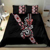 Aotearoa Toitu Te Tiriti-Honour the Treaty Bedding Set Maori Taniwha Haka with Taniko and Tukutuku