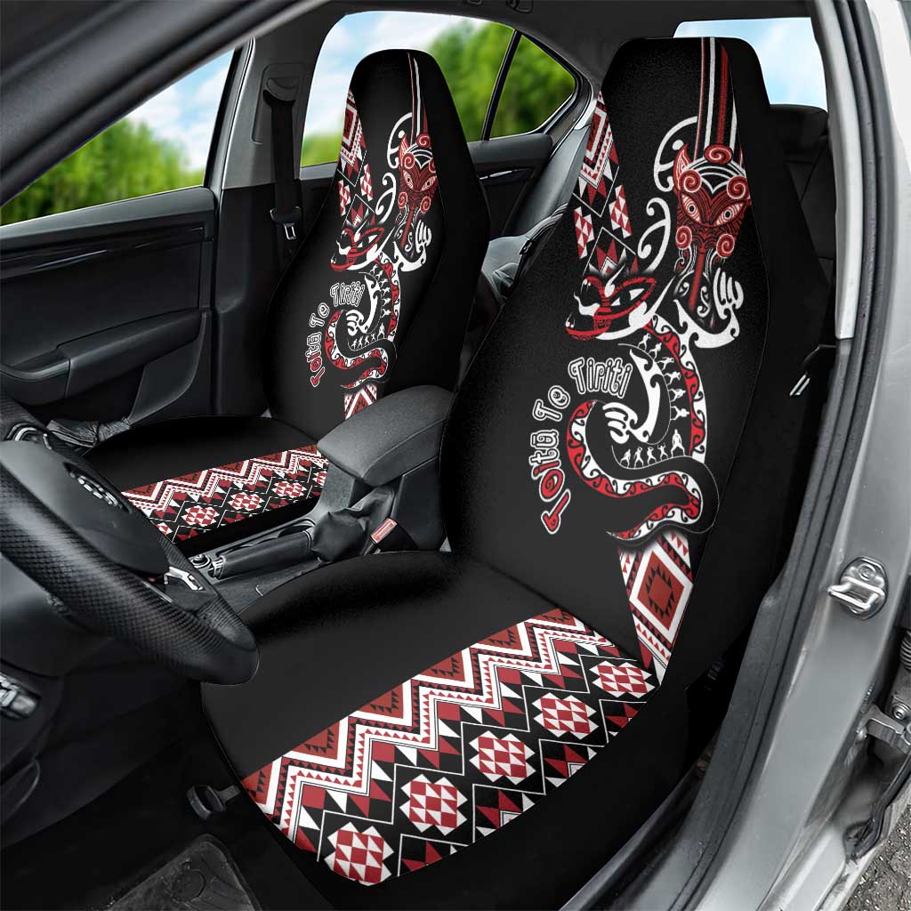 Aotearoa Toitu Te Tiriti-Honour the Treaty Car Seat Cover Maori Taniwha Haka with Taniko and Tukutuku
