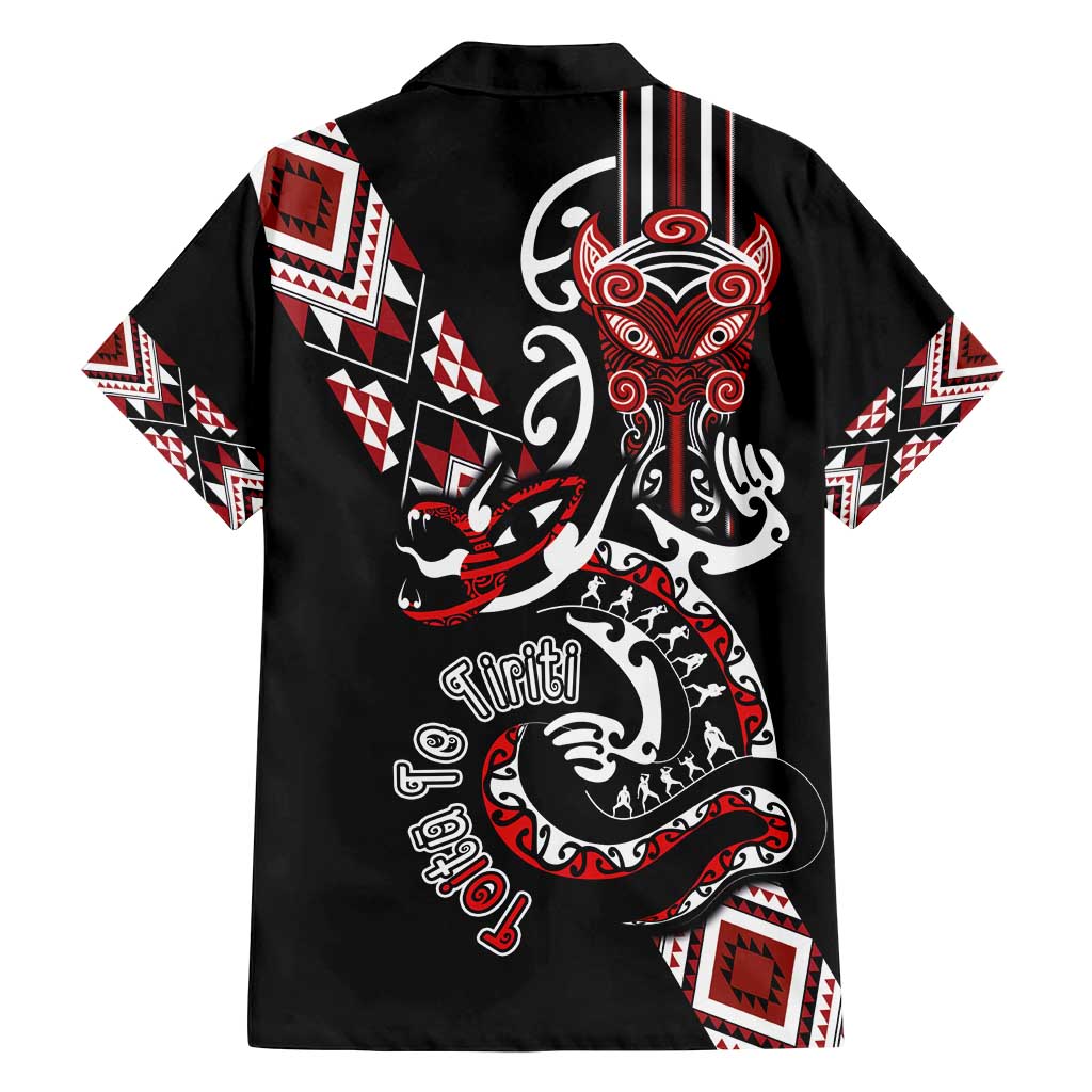 Aotearoa Toitu Te Tiriti-Honour the Treaty Family Matching Off Shoulder Short Dress and Hawaiian Shirt Maori Taniwha Haka with Taniko and Tukutuku