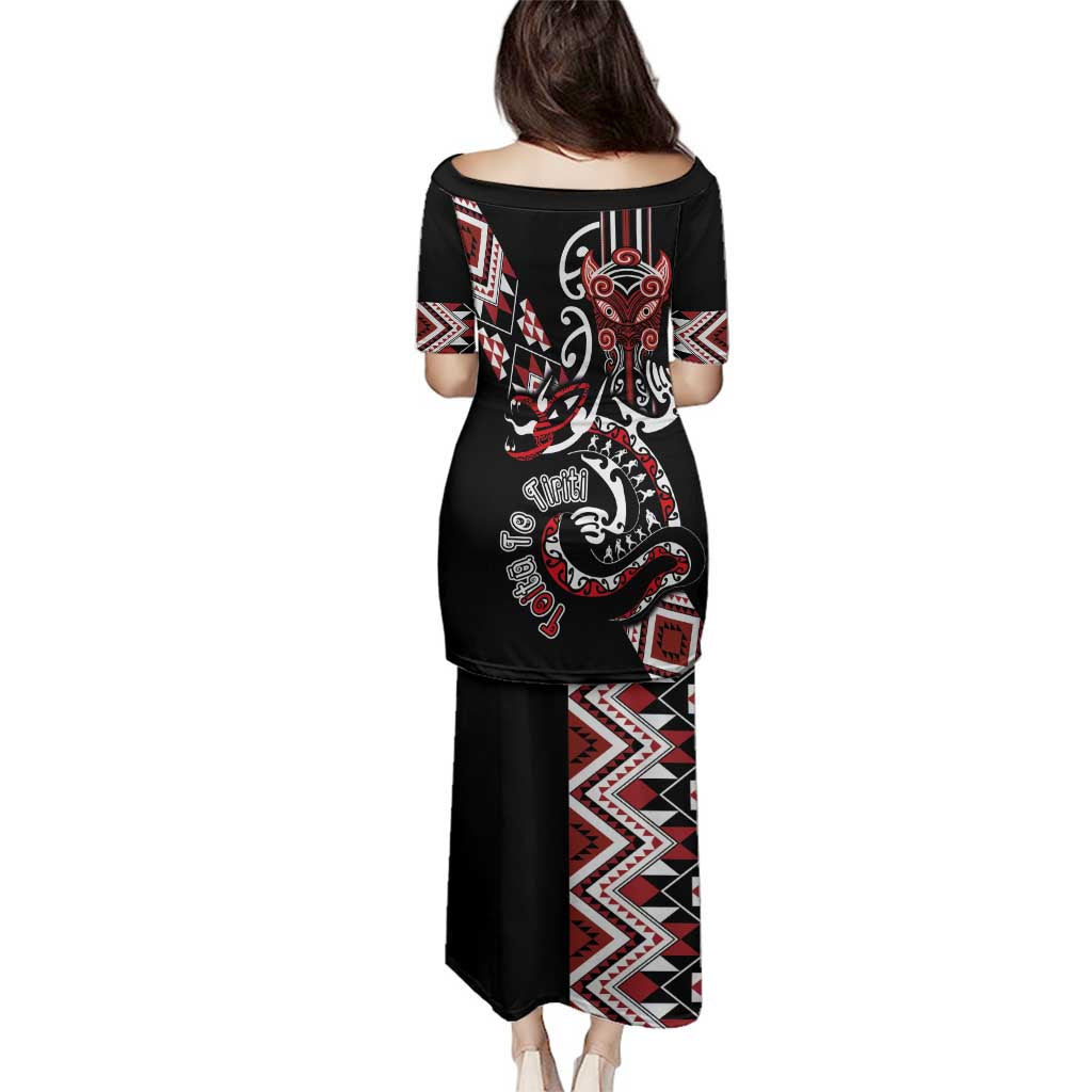 Aotearoa Toitu Te Tiriti-Honour the Treaty Family Matching Puletasi and Hawaiian Shirt Maori Taniwha Haka with Taniko and Tukutuku