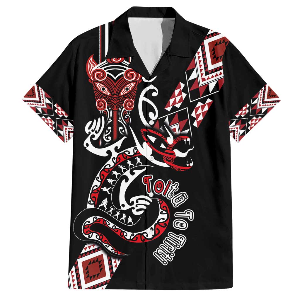 Aotearoa Toitu Te Tiriti-Honour the Treaty Family Matching Short Sleeve Bodycon Dress and Hawaiian Shirt Maori Taniwha Haka with Taniko and Tukutuku