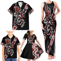 Aotearoa Toitu Te Tiriti-Honour the Treaty Family Matching Tank Maxi Dress and Hawaiian Shirt Maori Taniwha Haka with Taniko and Tukutuku