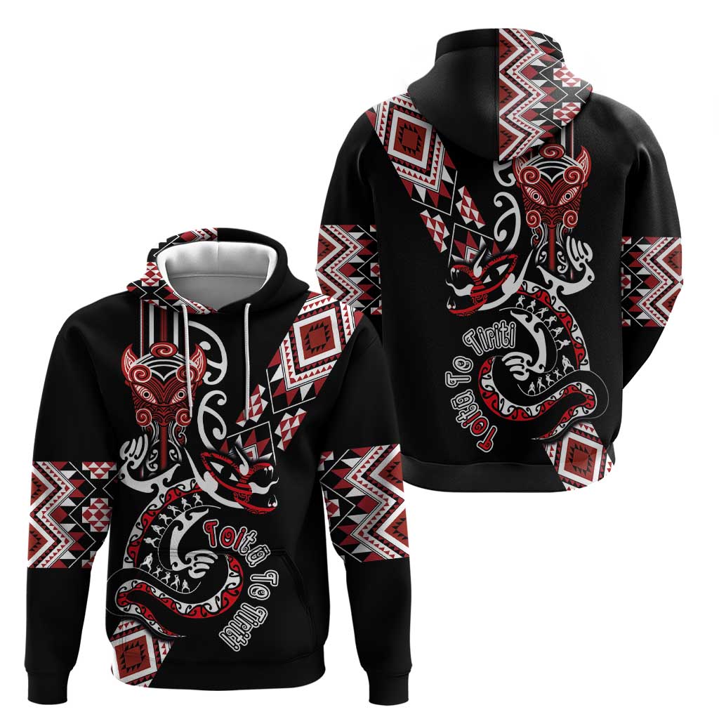 Aotearoa Toitu Te Tiriti-Honour the Treaty Hoodie Maori Taniwha Haka with Taniko and Tukutuku