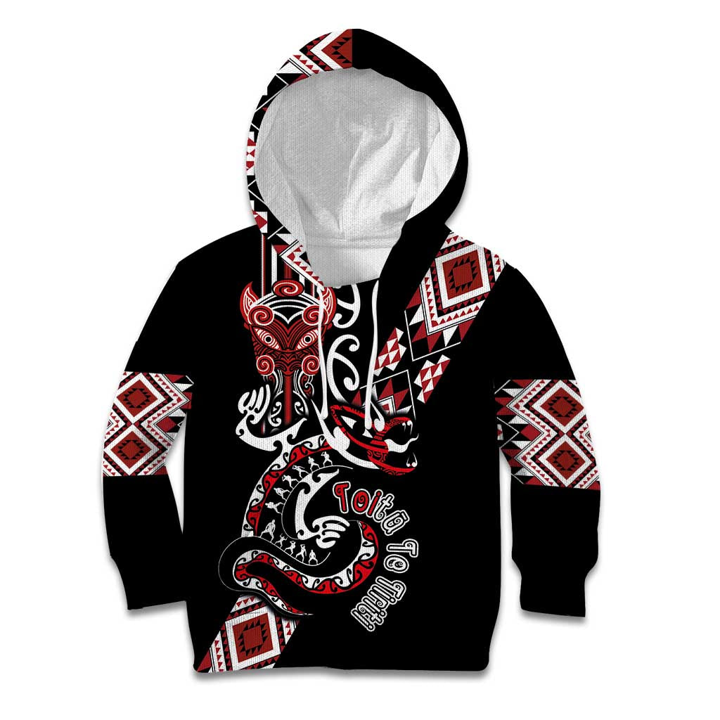 Aotearoa Toitu Te Tiriti-Honour the Treaty Kid Hoodie Maori Taniwha Haka with Taniko and Tukutuku
