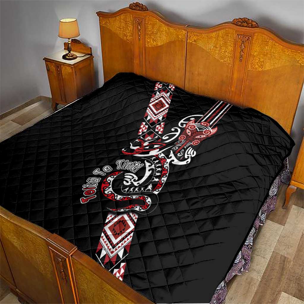 Aotearoa Toitu Te Tiriti-Honour the Treaty Quilt Maori Taniwha Haka with Taniko and Tukutuku