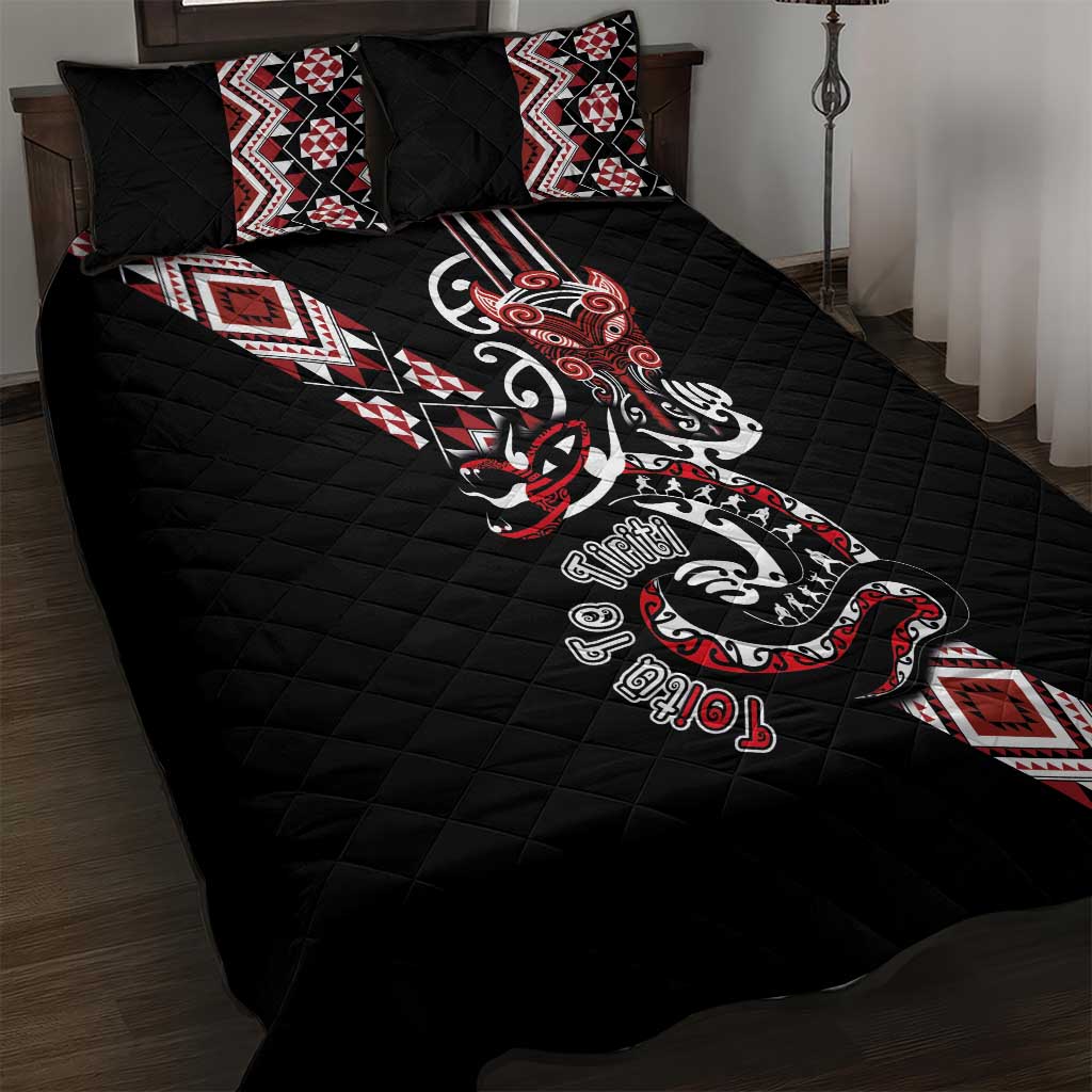 Aotearoa Toitu Te Tiriti-Honour the Treaty Quilt Bed Set Maori Taniwha Haka with Taniko and Tukutuku