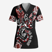 Aotearoa Toitu Te Tiriti-Honour the Treaty Scrub Top Maori Taniwha Haka with Taniko and Tukutuku - Polynesian Pride