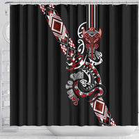 Aotearoa Toitu Te Tiriti-Honour the Treaty Shower Curtain Maori Taniwha Haka with Taniko and Tukutuku