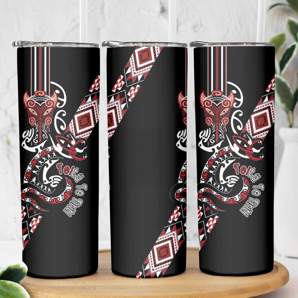 Aotearoa Toitu Te Tiriti-Honour the Treaty Skinny Tumbler Maori Taniwha Haka with Taniko and Tukutuku