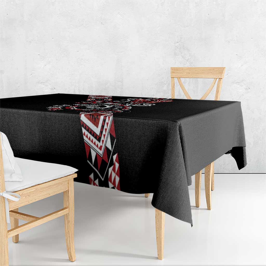 Aotearoa Toitu Te Tiriti-Honour the Treaty Tablecloth Maori Taniwha Haka with Taniko and Tukutuku