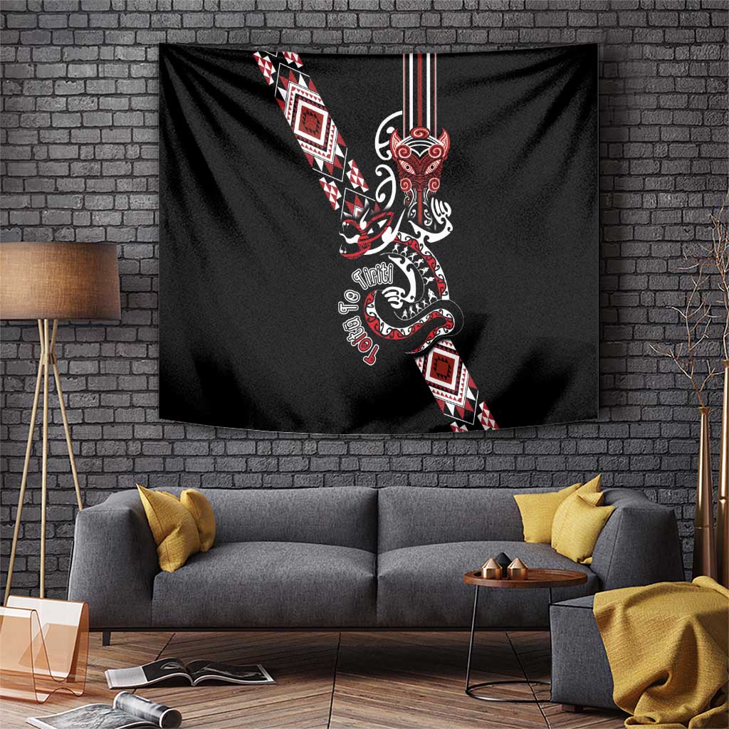 Aotearoa Toitu Te Tiriti-Honour the Treaty Tapestry Maori Taniwha Haka with Taniko and Tukutuku