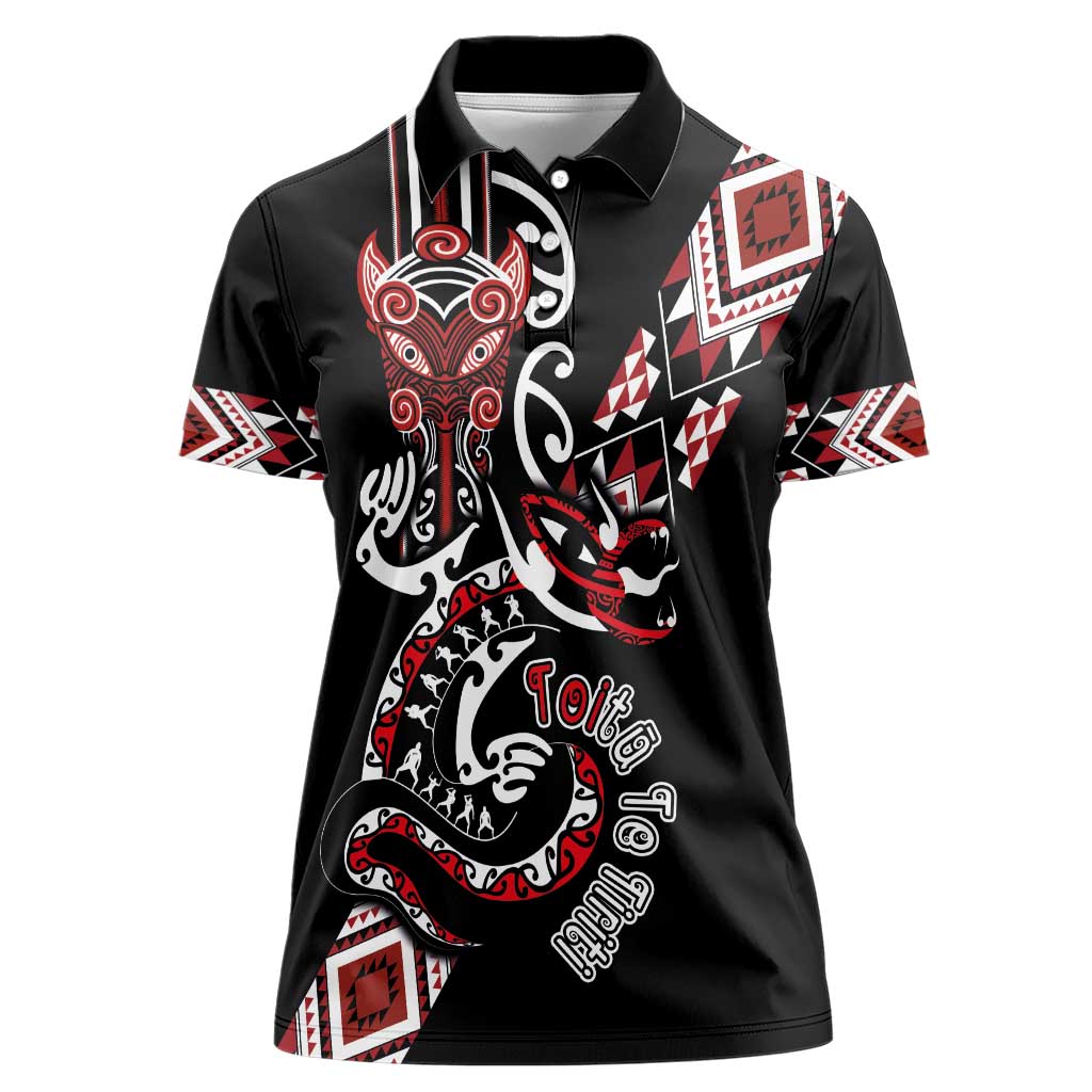 Aotearoa Toitu Te Tiriti-Honour the Treaty Women Polo Shirt Maori Taniwha Haka with Taniko and Tukutuku