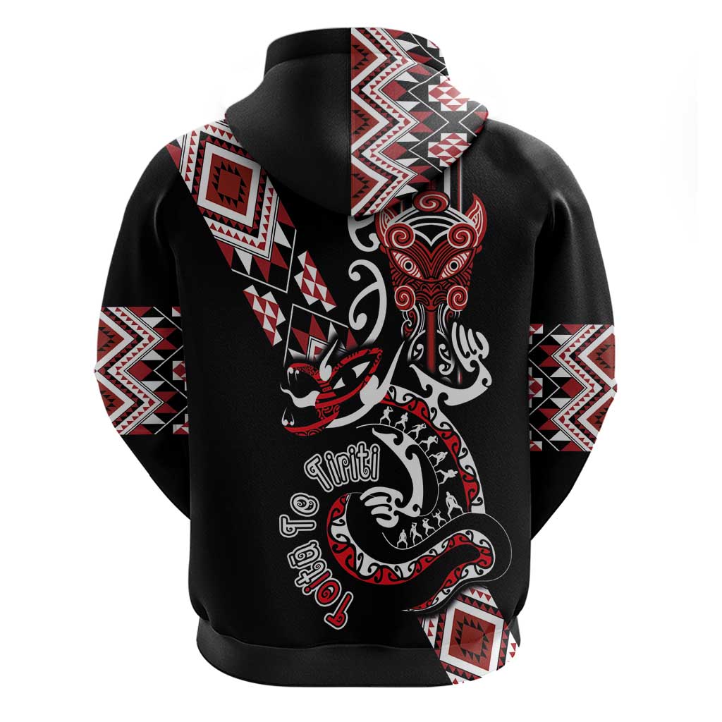 Aotearoa Toitu Te Tiriti-Honour the Treaty Zip Hoodie Maori Taniwha Haka with Taniko and Tukutuku