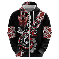 Aotearoa Toitu Te Tiriti-Honour the Treaty Zip Hoodie Maori Taniwha Haka with Taniko and Tukutuku
