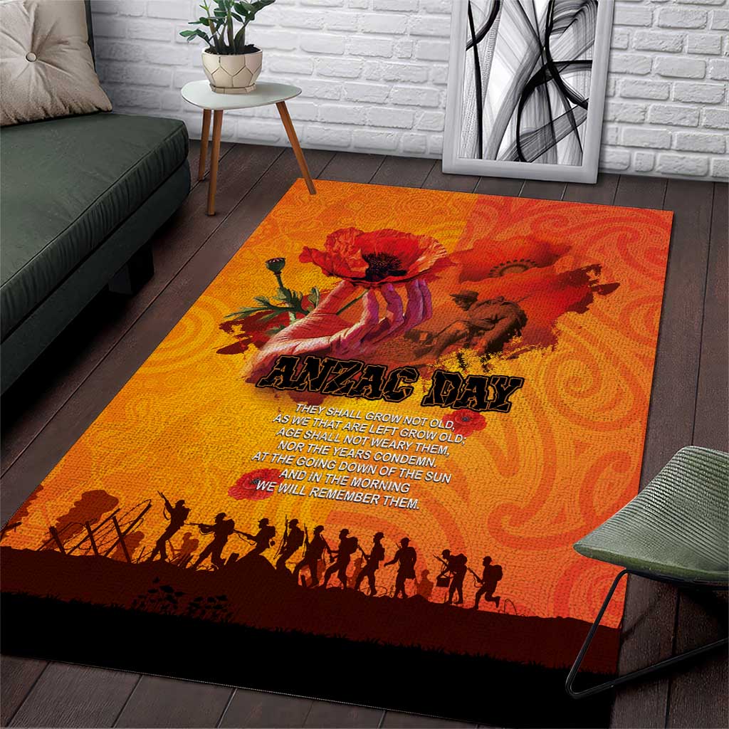 Australia and New Zealand ANZAC Day Area Rug Soldiers Memories - Red Poppies with Aboriginal and Maori Art