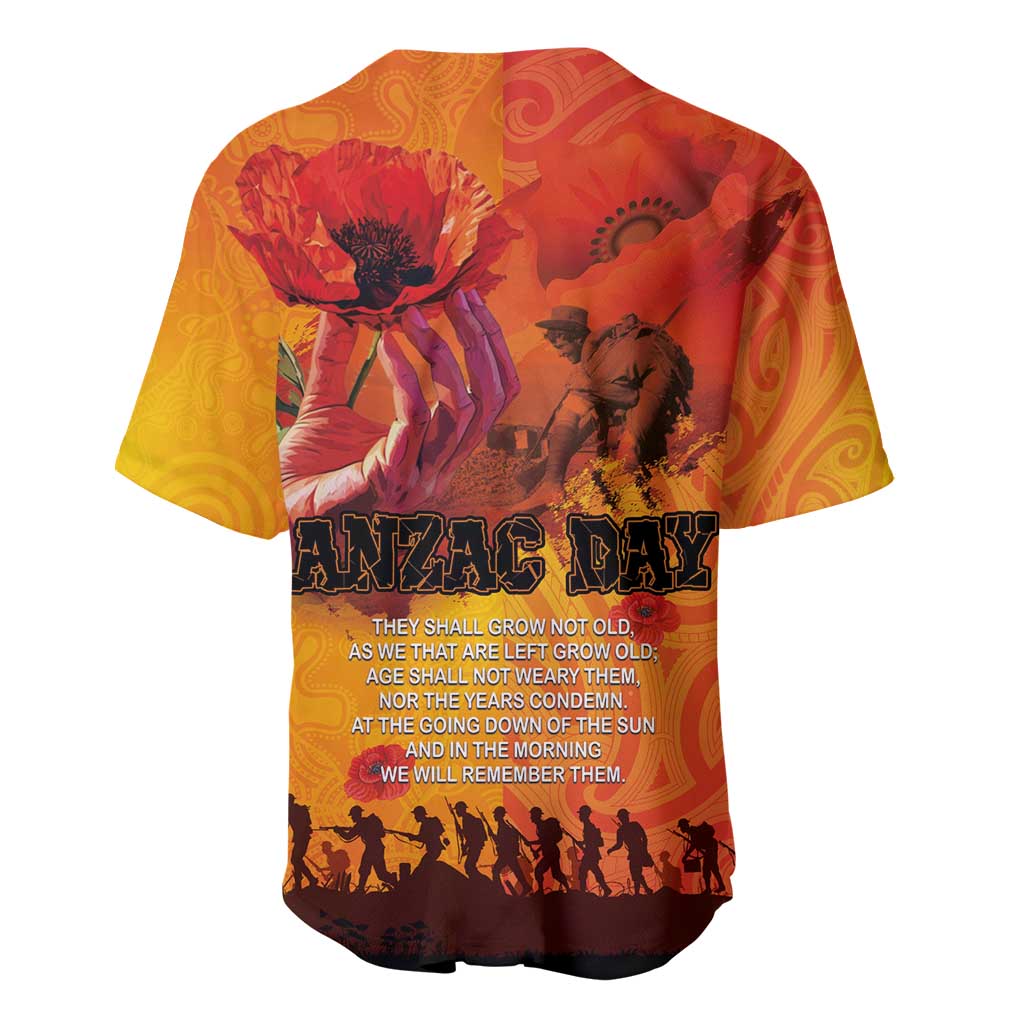 Australia and New Zealand ANZAC Day Baseball Jersey Soldiers Memories - Red Poppies with Aboriginal and Maori Art